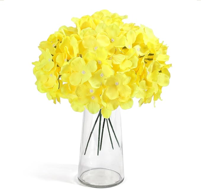 Auihiay 64pcs Hydrangea Artificial Flowers, Yellow Silk Hydrangea Heads with Stems, Hydrangea Flowers for DIY Wedding Centerpiece Baby Shower Home Party Decor (Yellow)