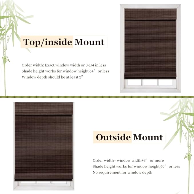 LUCKUP Cordless Bamboo Roman Blinds Shades for Indoor Windows-Blackout Room Darkening Roman Blinds with 6" Valance Cover Enhanced Privacy, 44" W x 64" H