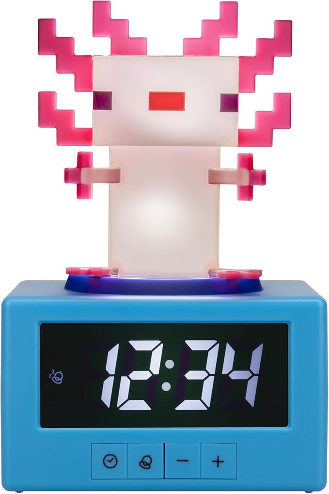 Paladone Minecraft Axolotl Digital Alarm Clock with Night Light – Officially Licensed Gaming Decor, for Kids & Teens’ Bedrooms, Game Rooms, Minecraft Fans