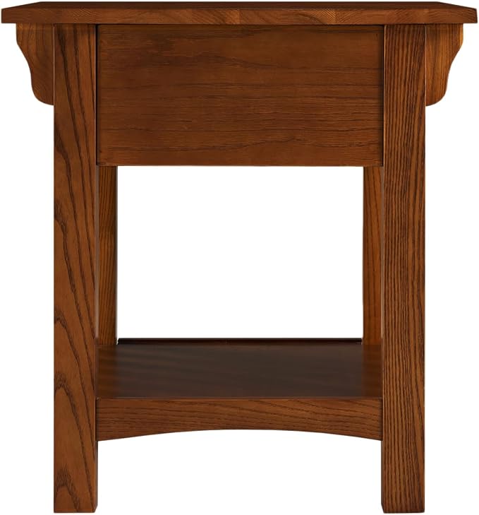 Leick Home Mission End Table, Solid Wood, 1 Storage Drawer, Additional Secret Compartment, Bottom Display Shelf, Easy-Assembly, Medium Oak, 20.0 in. L x 24.0 in. W x 24.0 in. H, 8222-SC