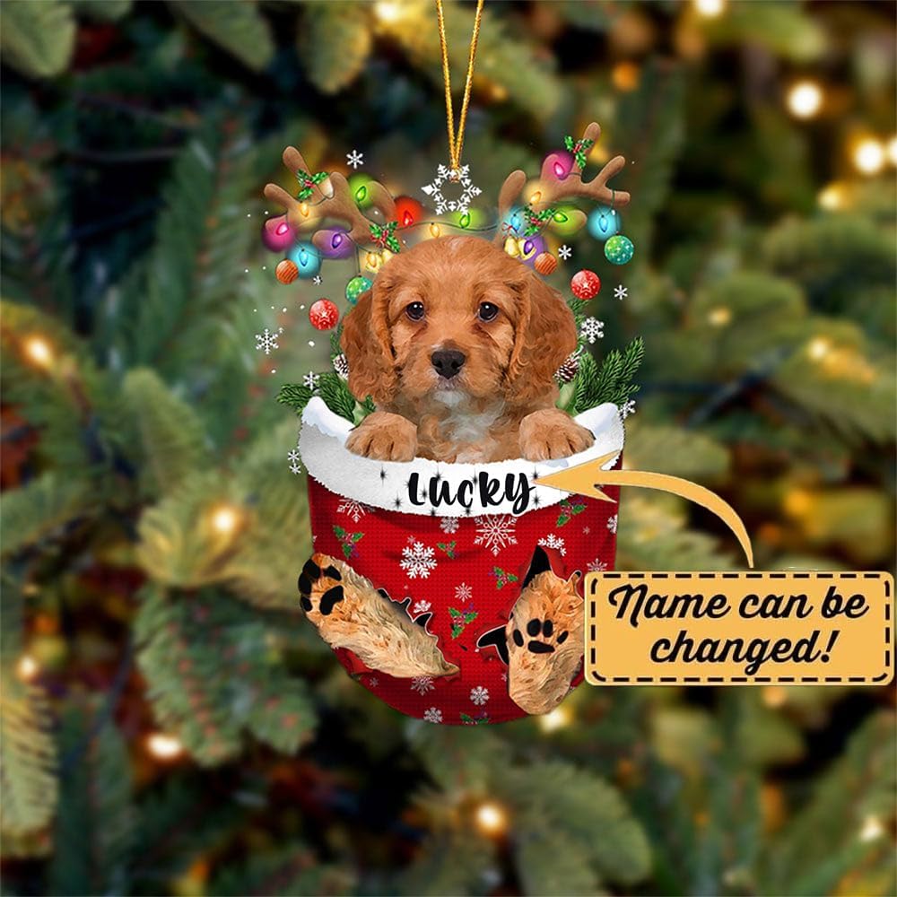 Cavapoo 2 Dog Christmas Ornament, Cavapoo 2 in Snow Pocket Christmas Tree Ornament, Dog Lovers Gift Idea Xmas Decor, Christmas Decorations for Tree, Christmas Ornament Gift for Dog Lovers