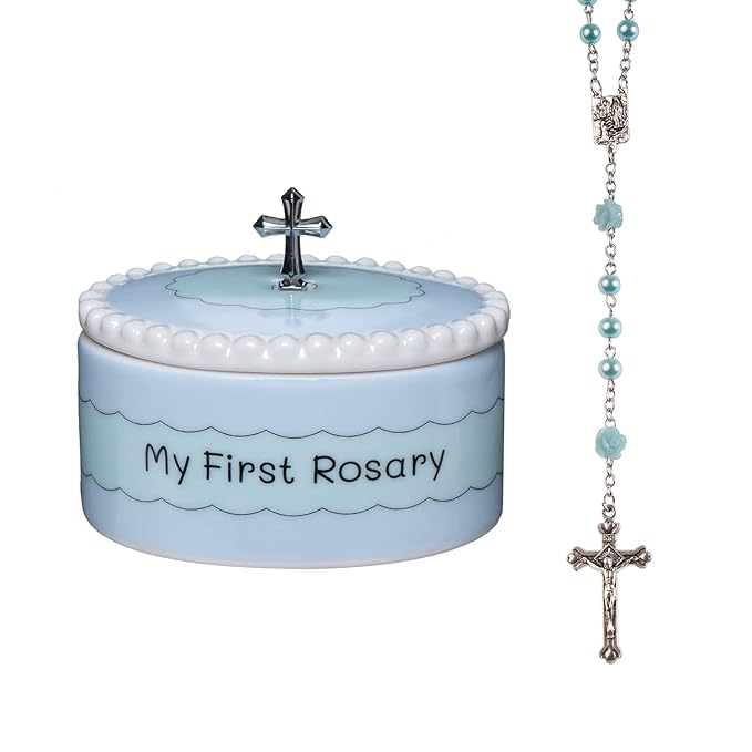 Baptism Gifts for Boys - My First Rosary & Matching Keepsake Box, Catholic Christening Gifts for Baby Boys from Godmother for Dedication with Colorful Gift Box