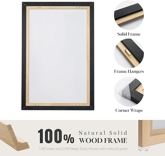 Large Framed Neutral Abstract Wall Art for Living Room, 3 Piece Black and Beige Modern Canvas Prints Paintings Artwork for Walls, Minimalist Abstract Pictures for Hallway, Office Wall Decor 24x36 In