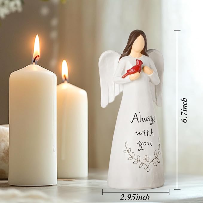 Cardinal Gifts for Women – Red Cardinal Decor Angel Figurine, Sympathy Gifts for Loss of Loved One, Memorial Gifts for Women, Bereavement Gifts Grief Resin Home Statue