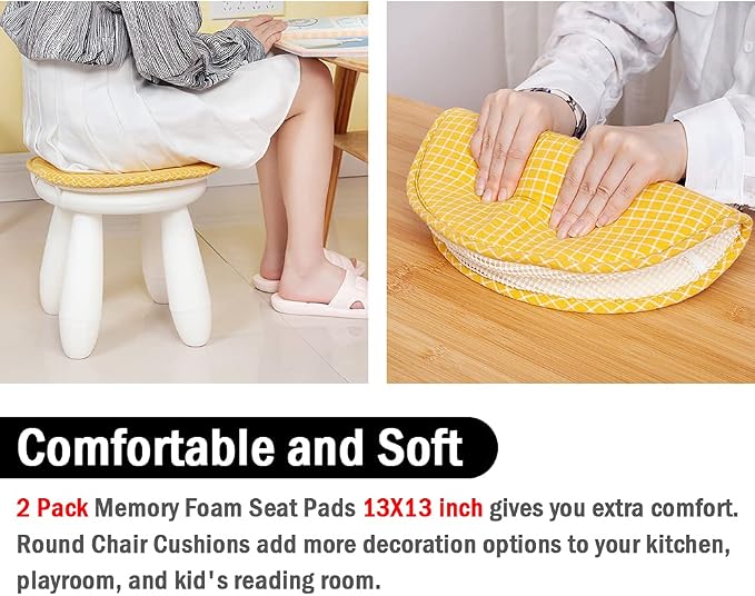 Round Stool Chair Cushions for Kitchen Dining Seat Pads with Ties 2 Pack Non Slip Cushions Pad for High Stool Chairs Bistro Bar Seat 13 Inch, Grey Strip