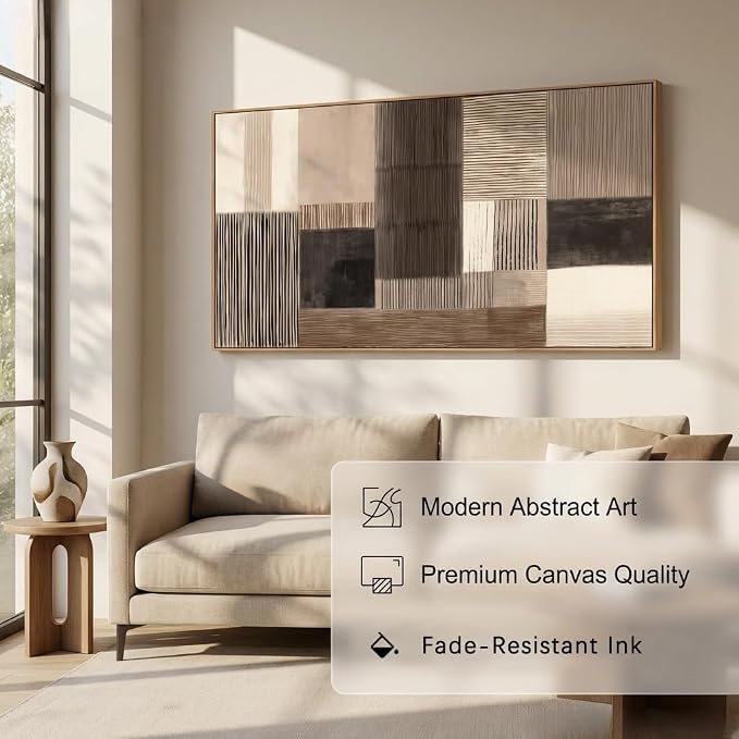 HUADAOART Abstract Geometric Canvas Wall Art Neutral Brown Tones Canvas Print Modern Style 58 x 30 in Home Decor for Living Room Bedroom Office Wall Decoration Ready to Hang
