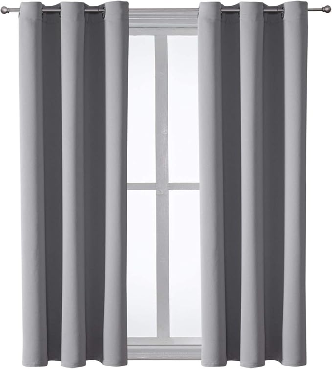 ChrisDowa Grommet Blackout Curtains for Bedroom and Living Room - 4 Panels Set Thermal Insulated Room Darkening Curtains (Light Grey, 42W x 63L)