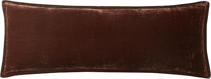 HiEnd Accents Stella Faux Silk Velvet Lumbar Pillow, 14x42 inch, Copper Brown, Romantic Western Modern Traditional Style Luxury Bedding, Decorative Throw Pillow