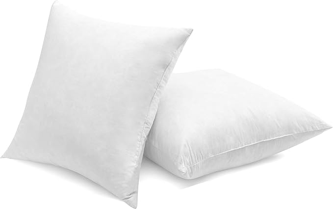 SNUG&COZY Luxury Goose Down Feather Pillow Inserts - 18x18IN, Double Layered Down-Proof Design, Ultra-Soft Cover, High Fill Weight, Pack of 2, White