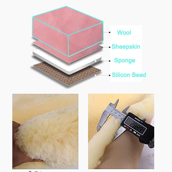 OGLAND Fuzzy Genuine Sheepskin Car Seat Cover for Women Cushion Auto Interior Accessories with Soft Fluffy Wool Natural Fur, Pink, 20 * 20inchs