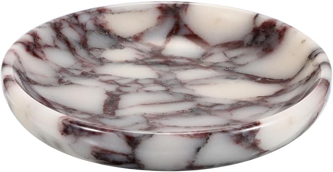 Small Round Key Bowl for Entryway Table - 5.5" Natural Marble Jewelry Dish Tray Decorative Key Plate Holder Catch All Bowl for Earring Necklace Ring Holder for Bathroom
