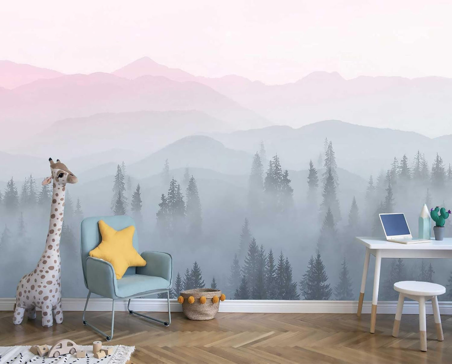 Misty Forest Mountains Nature Wallpaper for Interior Wall Decoration, Bathroom, Living Room, Bedroom Background Wall murals（Not Peel and Stick）