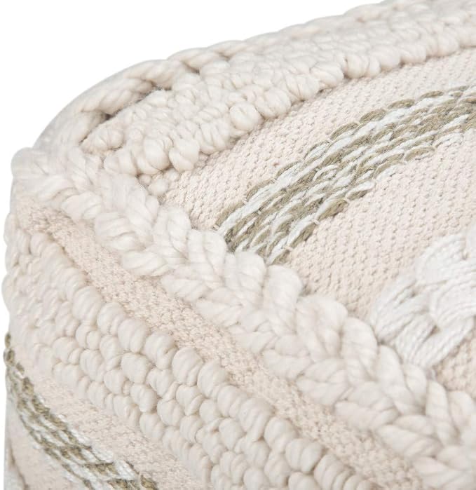 SIMPLIHOME Sommer Square Pouf - 18 inch Wide Upholstered Handloom Woven Cotton Ottoman in Natural/Cream, Boho-Style Footstool, Extra Seating or Accent Piece for Living Room or Bedroom, Assembled