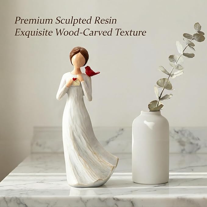 Hand-Painted Memorial Angel Figurine with Red Cardinal & Love Letter - 6.2 Inch Resin Statue for Sympathy, Bereavement, and Friendship - Thinking of You Home Decor Gift for Mom, Grandma, Women
