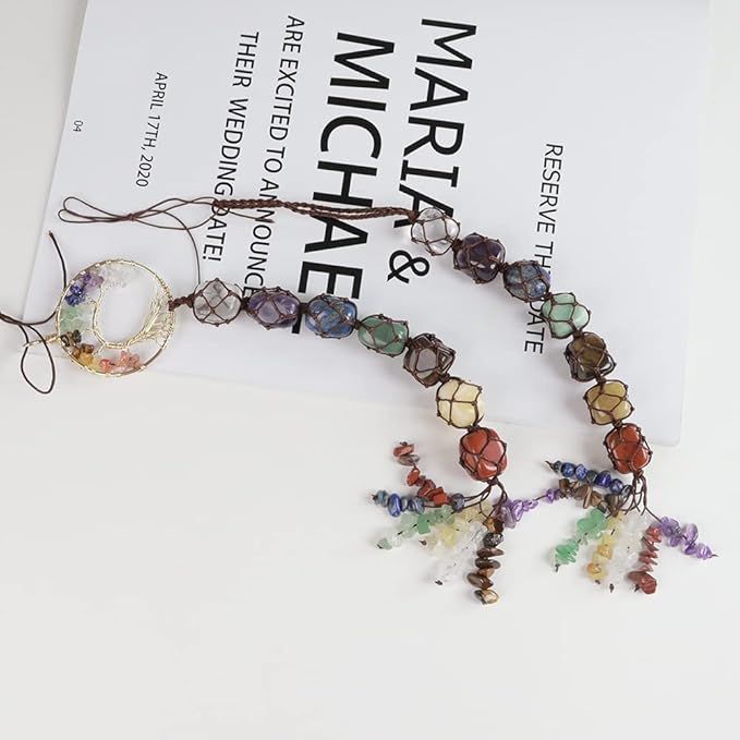 Anjiucc 7 Chakra Stone Healing Crystal Tree of Life Wall Hanging Home Interior Decoration，Window Decoration，Yoga Meditation