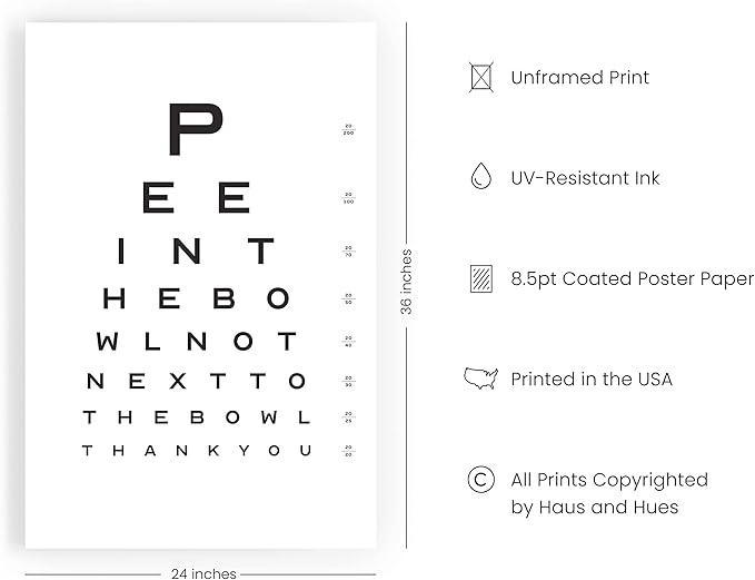 HAUS AND HUES Funny Bathroom Decor - Wall Art, Bathroom Eye Exam (Unframed 24x36)
