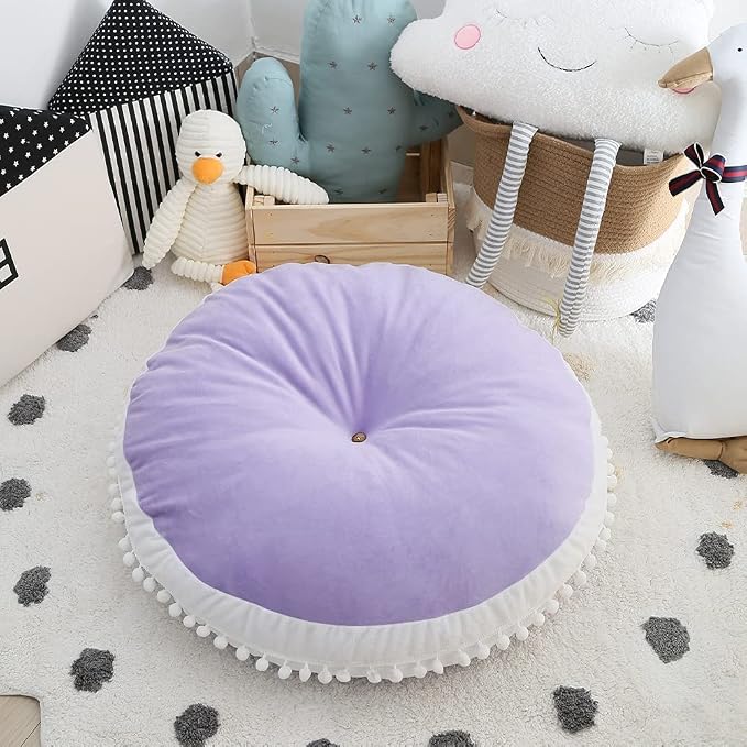 Large Floor Pillow Kids Round Floor Cushion Seating Purple | 35 inches Big Circle Pillow, Round Floor Pillows Seating for Children, Oversized Mat for Reading Nook Teepee Playroom