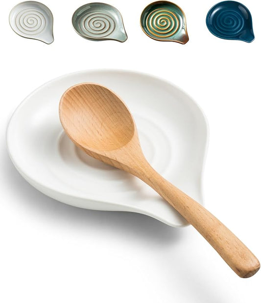 LAUCHUH Spoon Rest, 5 inch Large Spoon Holder for Stove Top Ceramic Spoon Rest for Kitchen Countertop, Heat-Resistant Cooking Utensil Holder for Spatula, Tongs, Framhouse Decor for Mother's Day, White