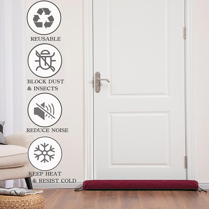 Sunolga 2 Pack 38 Inches Door Draft Stopper 2.2LB Under Door Noise Air Stopper, Sound Proof Draft Guard for Doors and Windows,Machine Washable, Black and Red