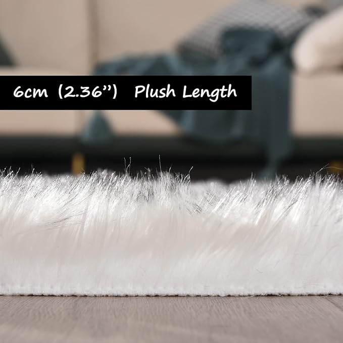 Goolela Sheepskin Area Rug 9x12 Fluffy Fuzzy Furry Rug for Living Room Bedroom Faux Fur Shaggy Plush Rectangle - White with Grey Tips