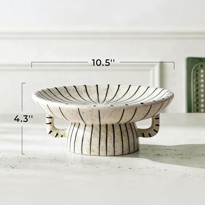 DOWAN 10.5'' Large Decorative Bowls, Handcrafted Ceramic Bowls for Home Decor, Centerpieces for Tables, Chic Key Holder for Entry Table, Unique Hand-painted Modern Art Deco Bowl