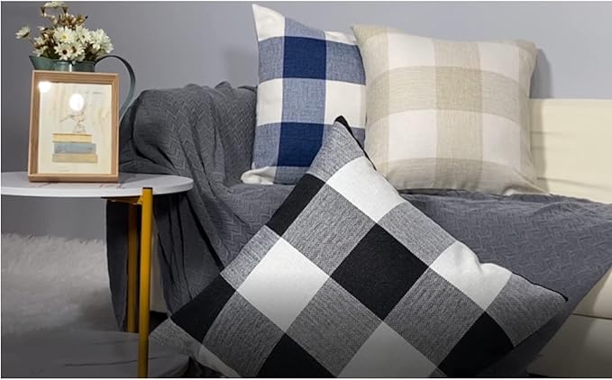 VAKADO Navy Blue White Outdoor Buffalo Plaids Throw Pillow Covers Farmhouse Retro Decorative Dark Blue Check Cushion Cases Home Decor for Patio Couch Porch Sofa Furniture 26x26 Set of 2