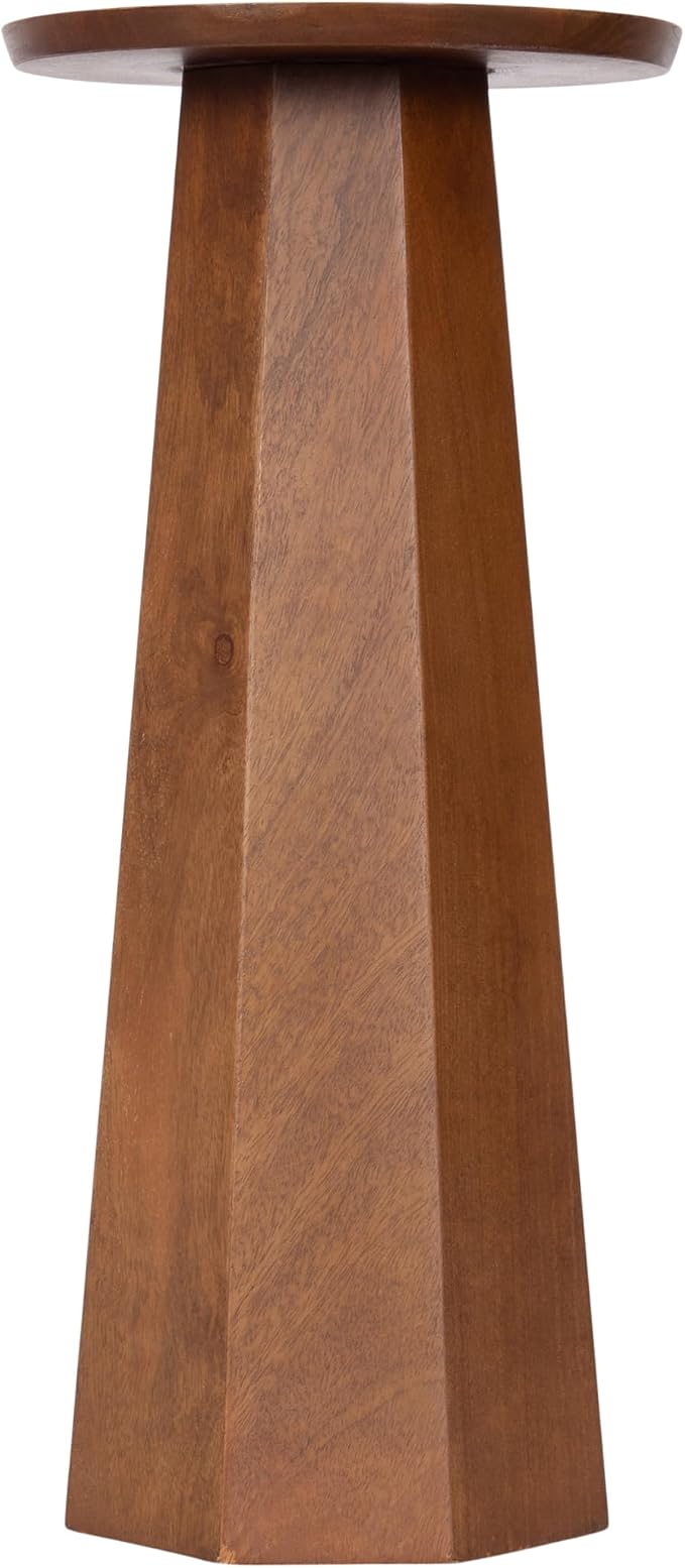 Kate and Laurel Hemingson Modern Mango Wood Round Drink Table, 10 x 10 x 22, Walnut Brown, Mid-Century Circle Pedestal Table for Use as Bedroom Nightstand, Indoor Plant Stand, or Living Room Accent