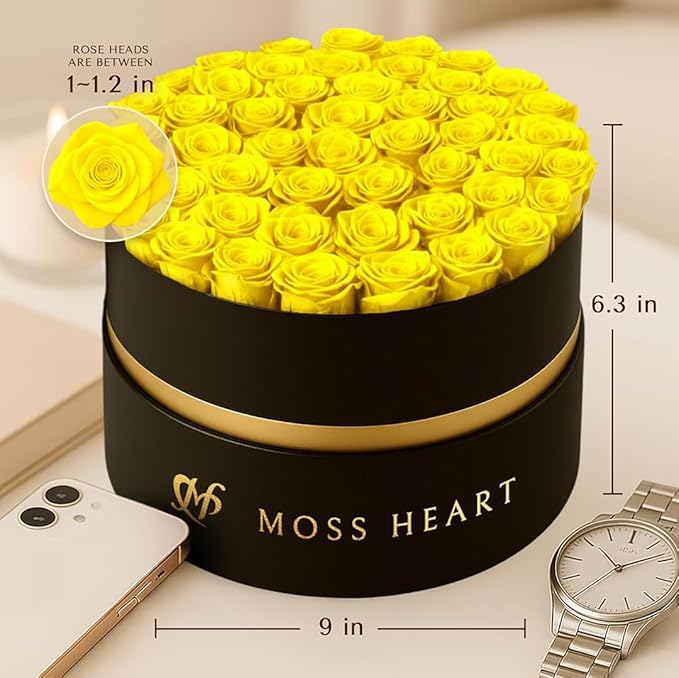 50 Petite Preserved Roses, Designer Round Box, Real Forever Roses Last 1+ Year, Premium Gift for Women, Wife, Girlfriend, Mother’s Day, Birthday, Anniversary, Valentine’s Day