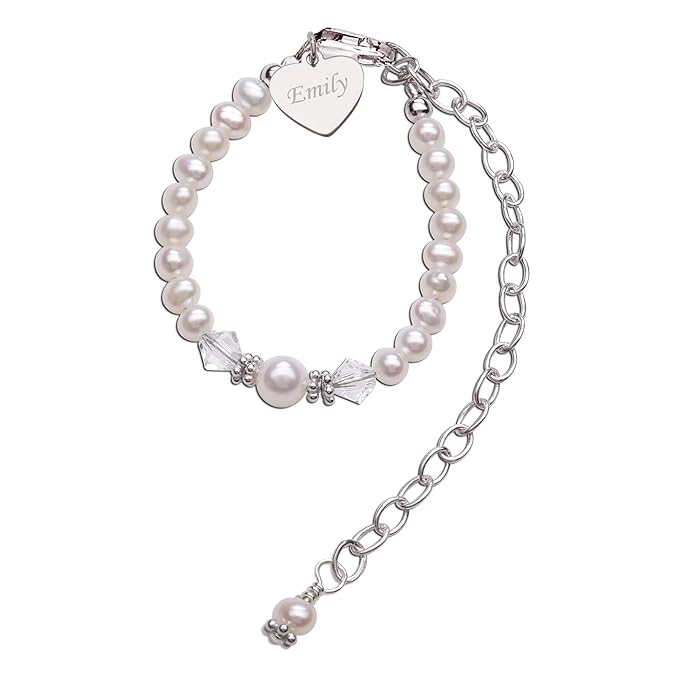 Cherished Moments Personalized Cherished Babe to Bride Keepsake Bracelet with Engraved Heart in 925 Sterling Silver and Cultured Pearls for Baby Girl