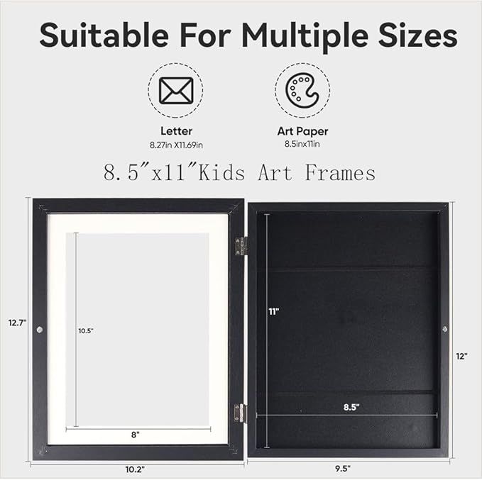 2-Pack Kids Artwork Frames Changeable - Kids Art Frame,Children Art Projects Kids Art Frames,8.5x11 Picture Frame for Display Kid Art work,With Storage(Black)
