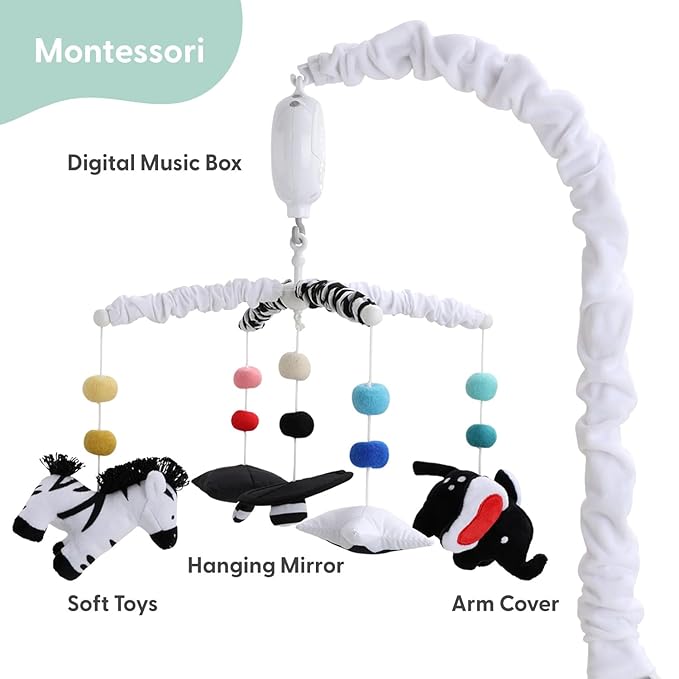The Peanutshell Baby Crib Mobile for Boys & Girls, Musical, Montessori Nursery Mobiles, Black and White Crib Decor, High Contrast Mobile, Crib Toys Hanging, Crib Accessories Boy