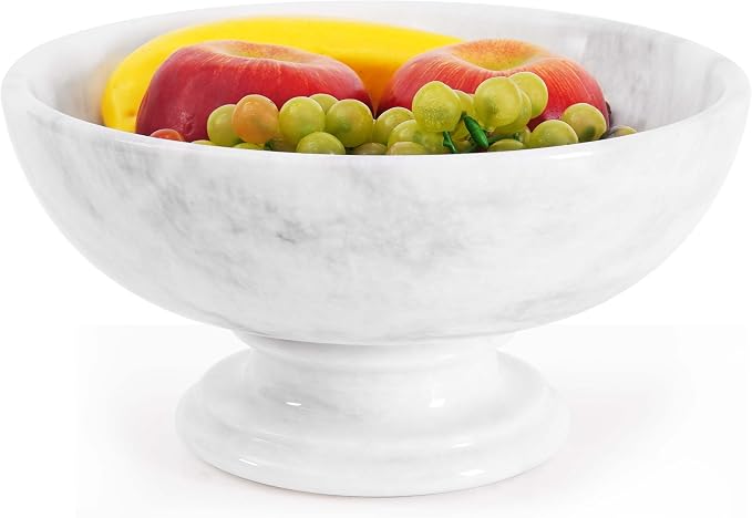 Radicaln Marble Fruit Bowl For Kitchen Counter 10" Inches White Handmade Candy Bowl For Entryway Table, Ideal Decorative Bowl, Serving Bowl and Fruit Holder For Dining Table Centerpiece
