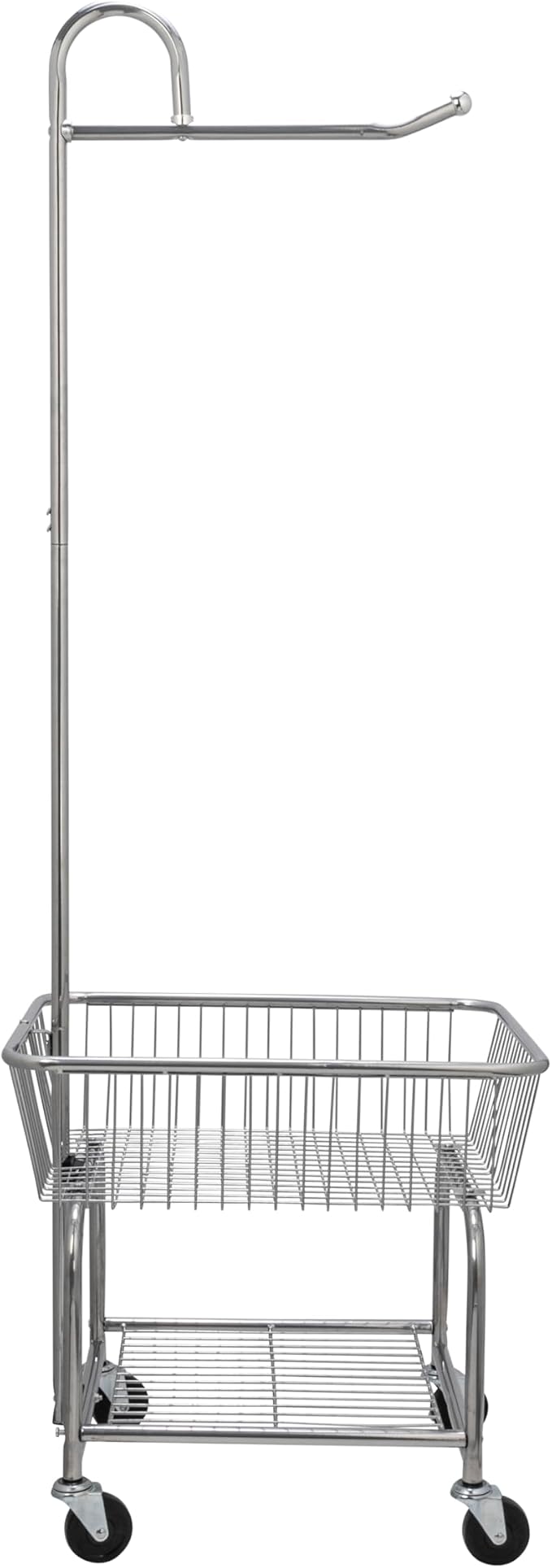 Household Essentials 6028-1 Rolling Laundry Cart with Hanging Bar - Chrome Finish, STORAGE, Metallic