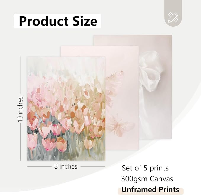 Tocliky Coquette Pink Wall Art Decor Swan Posters Bow Flower Canvas Wall Art Preppy Cute Pictures Trendy Butterfly Posters Coquette Aesthetic Prints for Girl Dorm Room Bedroom 8x10x5 Inch Unframed