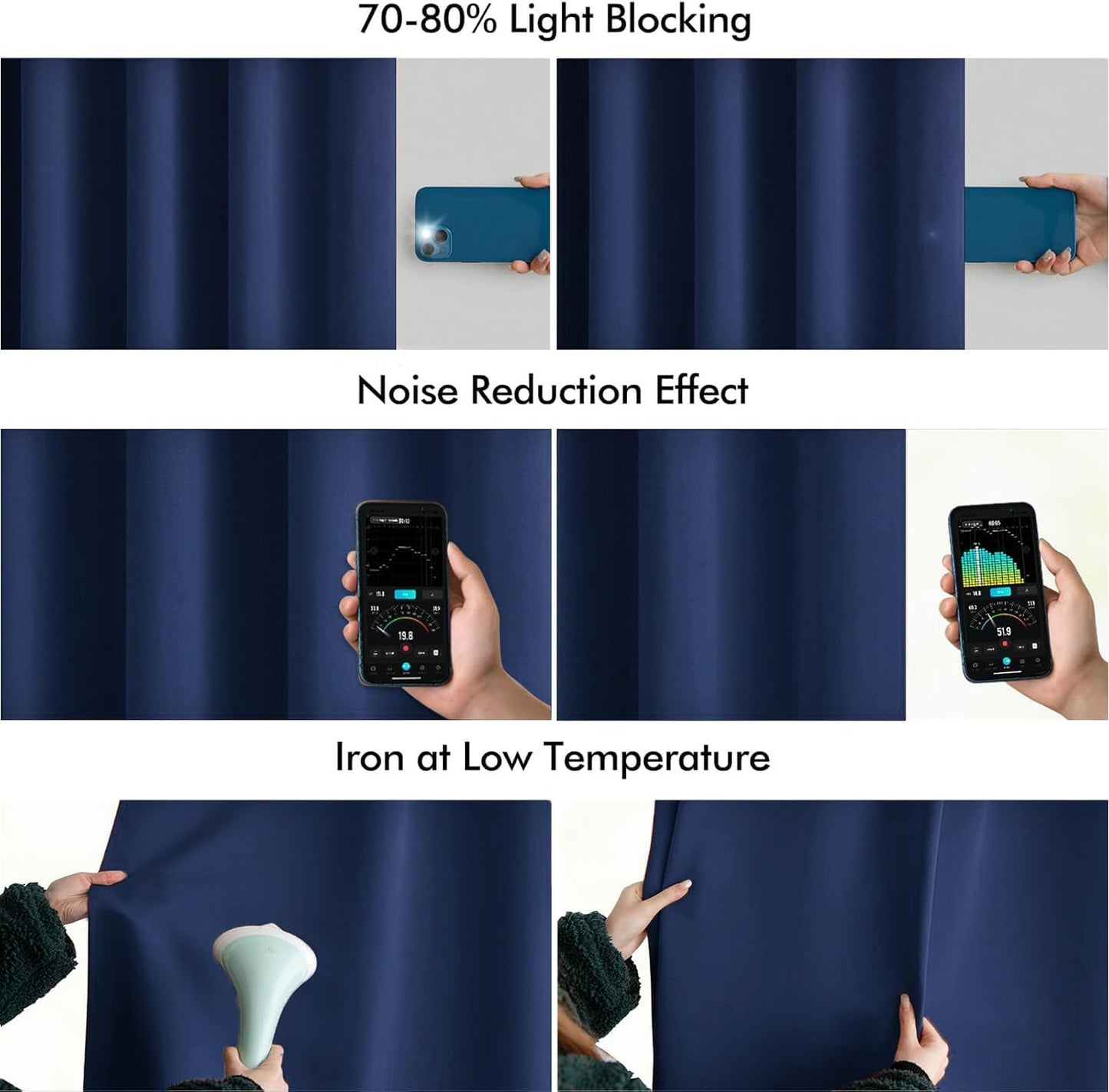 MIULEE Navy Blue Back Tab Blackout Curtains 120 Inch Long 2 Panels Set for Bedroom, Rod Pocket/Pinch Pleated Extra Long Thermal Insulated Living Room Darkening Light Blocking 10FT Drapes