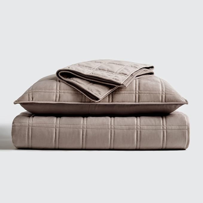 EverGrace 3 Pieces Luxurious Velvet Quilt Queen Size, Ultra Soft Bedspread Coverlet Set, Double Box Stitch Lightweight Velvet Comforter for All Season with 2 Shams, Truffle Taupe, 92"x96"