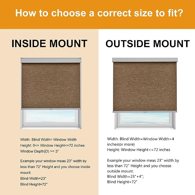 Persilux Free-Stop Cordless Window Blinds Light Filtering Roller Shades for Windows (Brown 28"W x 72"H) Natural Woven UV Protection Privacy Roller Blinds for Window Shades for Home, Living Room, Door