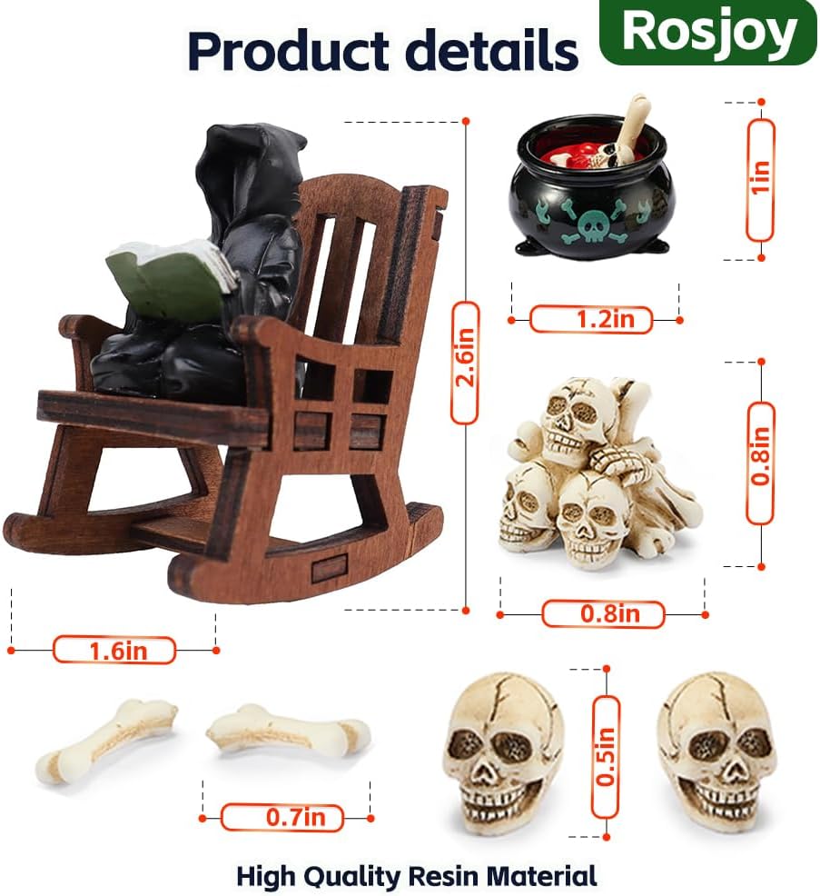 Halloween Fun Miniature Grim Reaper Figurine,Gothic Horror Resin Grim Reaper Decor,for Bookshelf Decor,Desk Trinkets,Collectible,Party Gifts