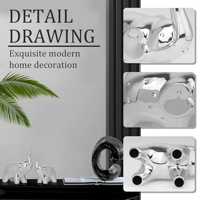 A Pair Elephant Statue Home Decor,Modern Style Figurines,Sculpture for Office Desktop Bookshelf Living Room (Silver)