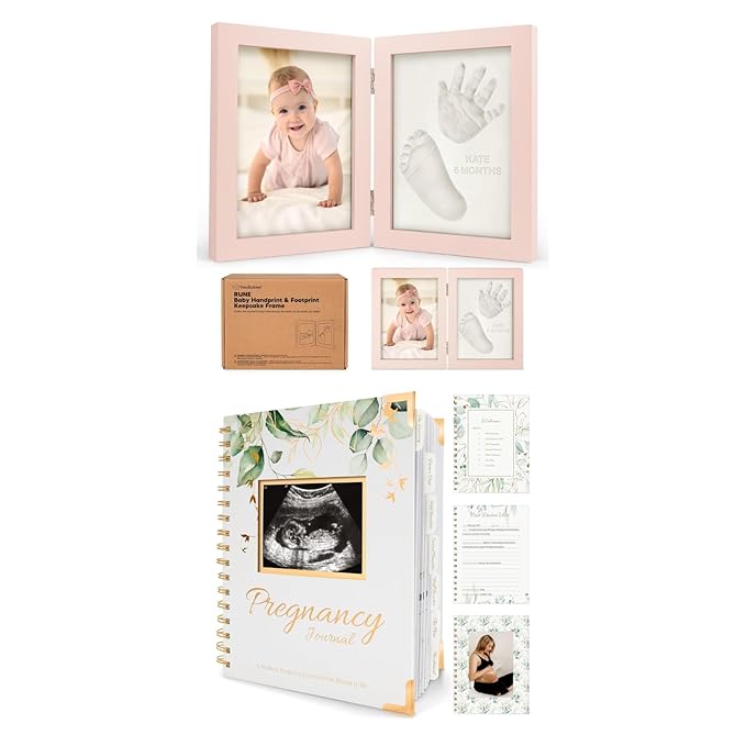 KeaBabies Baby Footprint Kit, Baby Shower Gifts for Girls, Boys and Pregnancy Journal Memory Book - Personalized Baby Hand and Footprint Kit Keepsake - 90 Pages Hardcover Pregnancy Planner Journal