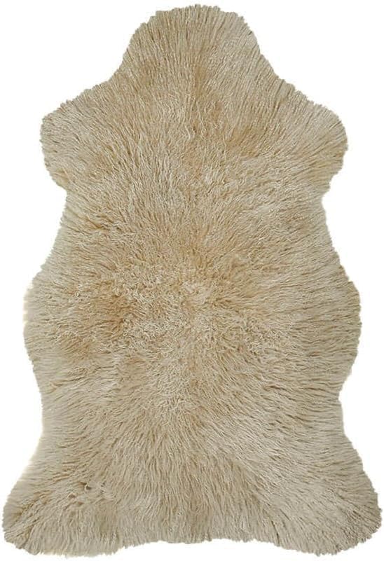 Premium Genuine Sheepskin Rug – Soft & Fluffy Single Pelt (2’ x 3’) Lambskin Area Rug for Bedroom or Living Room – Made in Argentina (Light Beige)