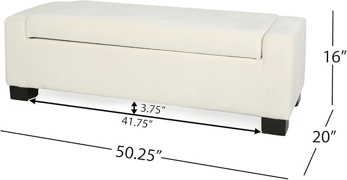 Christopher Knight Home Storage Ottoman, Upholstered Storage Bench, Foot Rest Stool Chair, End Side Table, Modern Fabric Seating Ottoman, Toy Box Organizer for Bedroom, Living Room, Entryway, White