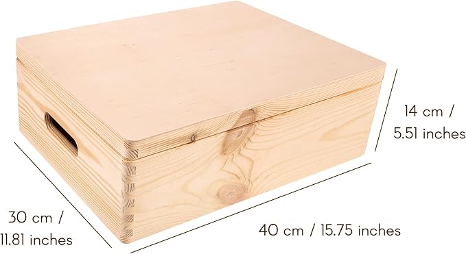 Creative Deco XL Wooden Storage Box with Hinged Lid | 15.8x11.8x5.5in (+-0.5) | Keepsake Unfinished Plain Unfinished Gift Box with Handles for Tool Toy Kitchen Jewelry | ROUGH & UNSANDED Wood Trunk