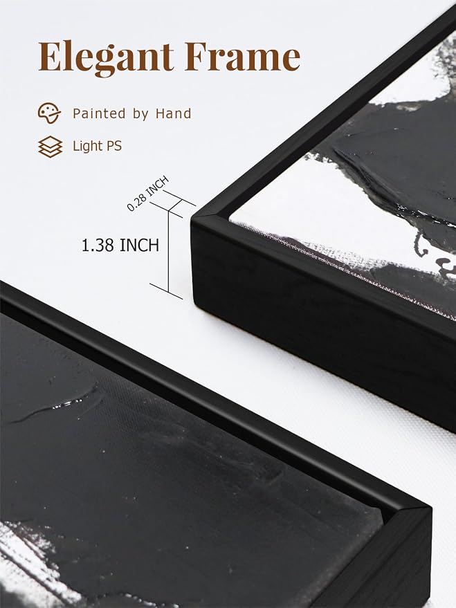 Black and White Abstract Canvas Wall Art – Framed 3 Pieces 20 x 28 Inches Modern Painting Prints with Hand-Painted Texture for Living Room, Bedroom, Office Decor