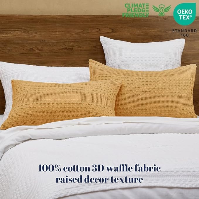 PHF 100% Cotton Waffle Pillow Shams Queen Size, 2 Pack 20" x 30" Soft Skin-Friendly Pillowcases, No Filling, Aesthetic Woven and Breathable Waffle Weave Pillow Case Covers for Bed, Pumpkin Orange