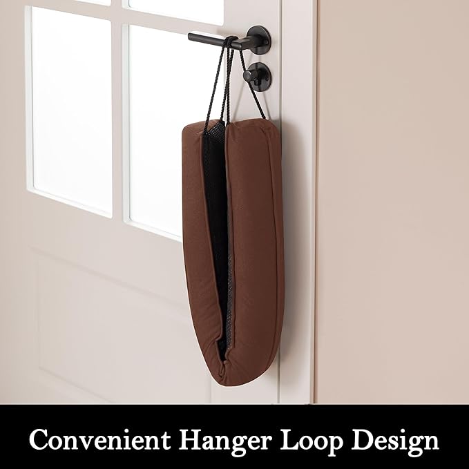 Sunolga 2 Packs 38 Inches 2.2LB Weighted Door Draft Stopper Filled with Glass Beads & Cotton, Removable Machine Washable Sound Proof Under Door Draft Blocker with Anti-Abrasion Bottom for Door, Brown