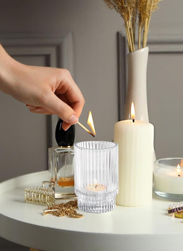 Serene Spaces Living Clear Ribbed Glass Votive Holder, Decorative Centerpiece for Wedding, Christmas, Thanksgiving, Dining Table, Home Décor, 2.25" Diameter & 3.75" Tall, Pack of 32