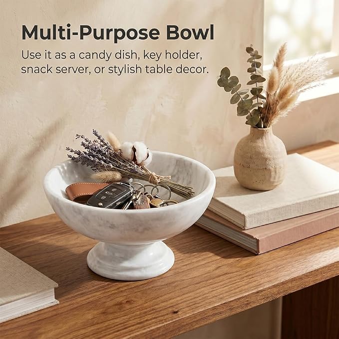 Radicaln Marble Fruit Bowl For Kitchen Counter 10" Inches White Handmade Candy Bowl For Entryway Table, Ideal Decorative Bowl, Serving Bowl and Fruit Holder For Dining Table Centerpiece
