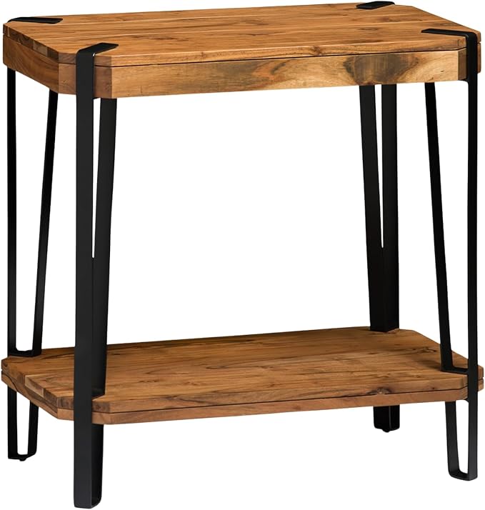 Ryegate Live Edge End Table with Storage – 2-Tier Solid Acacia Wood Side Table with Metal Frame and Lower Shelf – Industrial Accent Table for Living Room or Bedroom by Alaterre Furniture