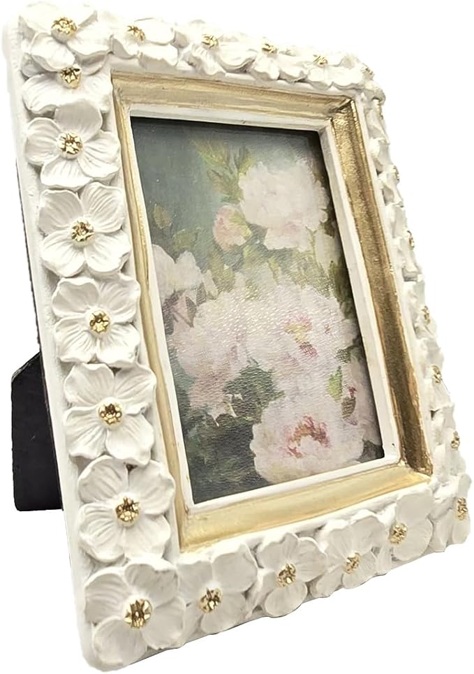 SYLVIA'S SHOP 2.5x3.5 Small Vintage Picture Frame, Mini Antique White Ornate Photo Frame, for Tabletop and Wall Display, Decorative Floral Design Retro Home Decor, Photo Gallery Art